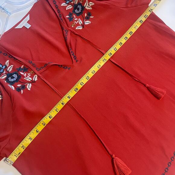 Garnet Hill Embroidered-Yoke Bishop-Sleeve Blouse Womens XL Rust Floral Boho Top - Picture 9 of 10